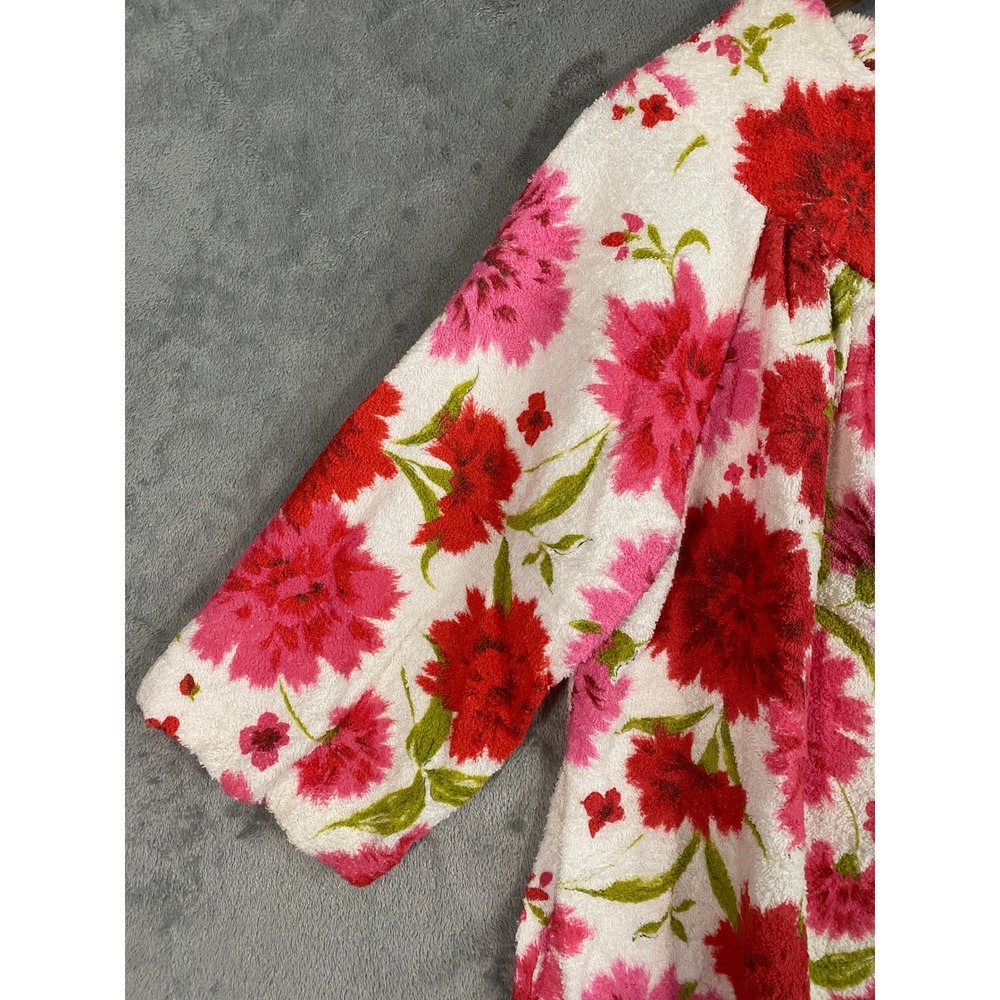 VTG Terry Tuck Robe OS Pink Red Floral Pouf Duster Terrycloth NEW 60s Grannycore - Picture 4 of 12